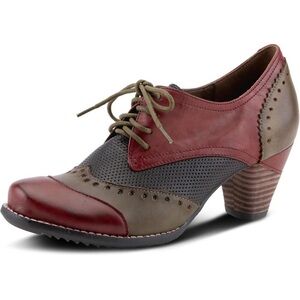 L'Artiste By Spring Step Womens Bardot Derby Oxford Pump -- Red Multi, 37 NEW